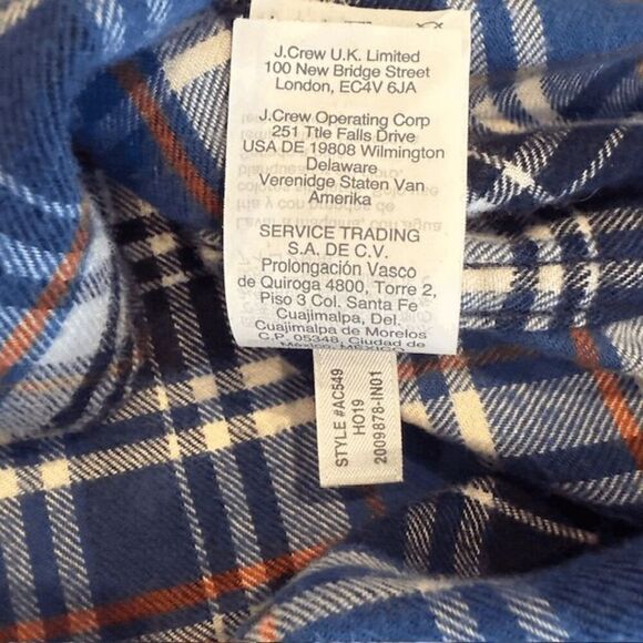 J. Crew Men's Flannel Shirt Blue White Orange Plaid Soft Size Medium - Picture 7 of 11